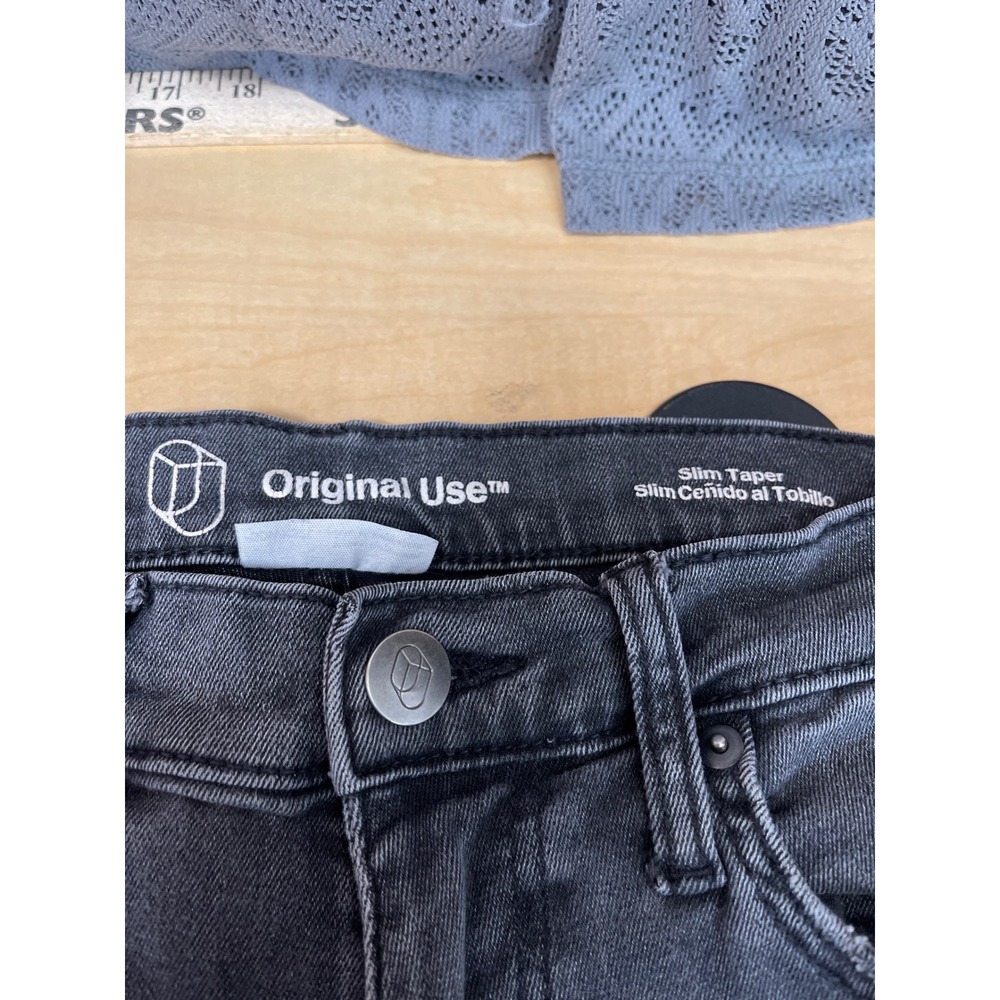 Original Use Slim Taper Distressed Washed Black Jeans Mens Stretch Denim